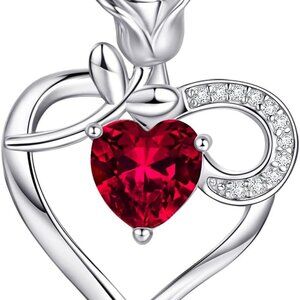 Heart Necklace with July Birthstone in Silver